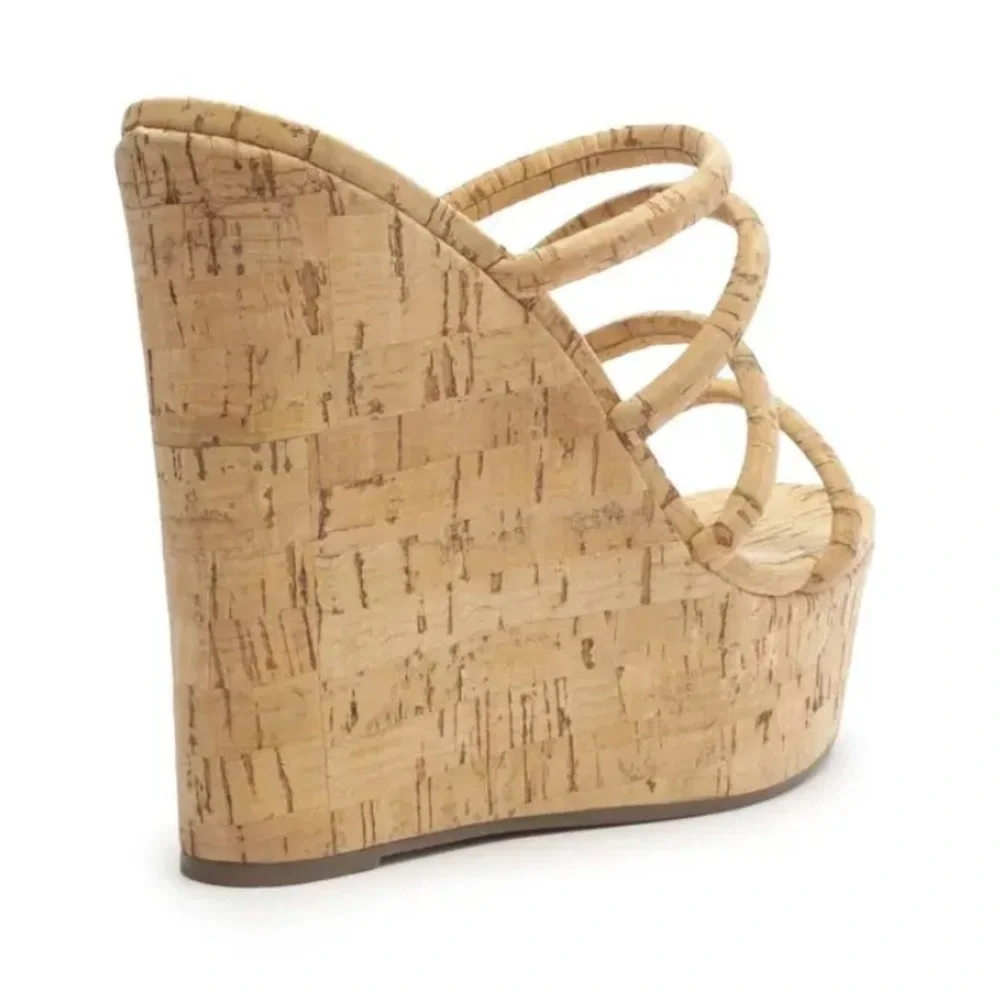 SCHUTZ Cari Slip On Tan Platform Wedge Sandals - Picture 4 of 11